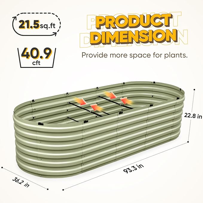 KING BIRD Raised Garden Bed Kit 2025 Upgraded Quick-Setup Galvanized Planter Garden Box Outdoor for Gardening, Vegetables, Flowers, 94x36x23 in, Olive Green