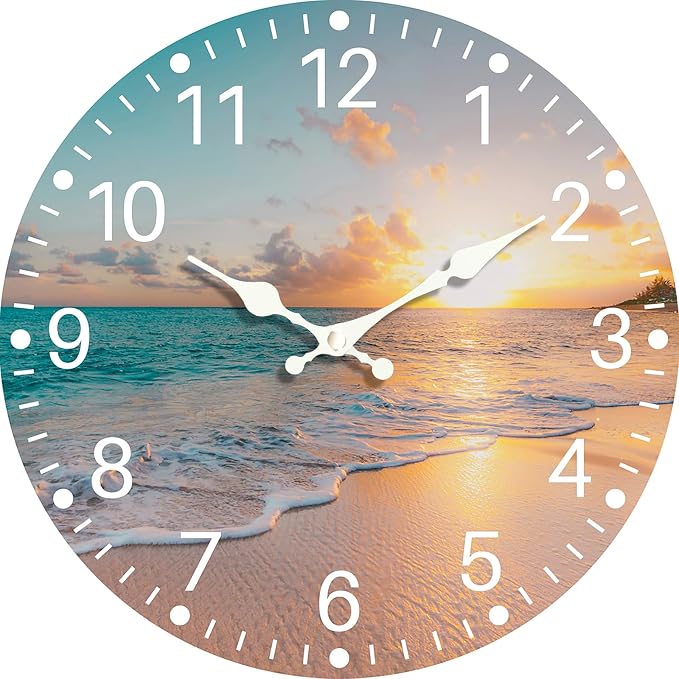 Sea Beach Blue Sky Sand 8 Inch Small Wooden Wall Clock by EZXZZ