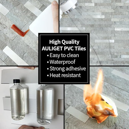 AULIGET 20 Sheets Mountain Rock Peel and Stick Backsplash, PVC Mixed Metal Gold - Image 5