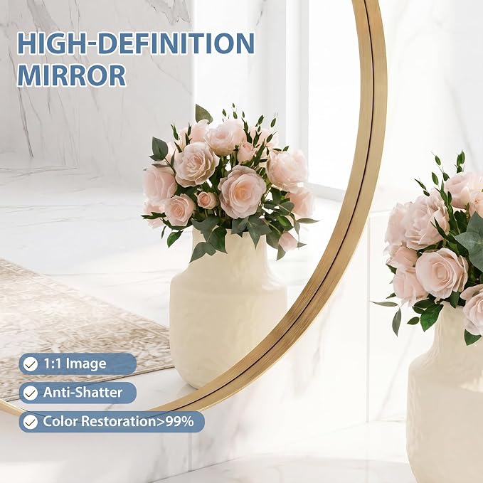 DUMOS 20-Inch Round Wall Mirror, Bathroom Wall Circle Mirror - Image 3