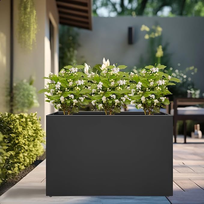 Galvanized Steel Planter Box - No Installation Required Metal Rectangular Block Long Box Planter Modern Outdoor Planters All-Weather Use with Drainage Holes for Patio/Porch, 36×24×12IN
