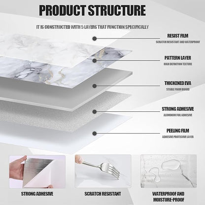 Chejiaye 22pcs Marble Peel and Stick Backsplash Surface Waterproof Wall Panels - Image 5
