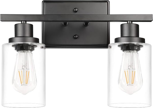 Ascher 2-Light Wall Sconces, Modern Vanity Light Fixture Black Finish, Wall by Ascher
