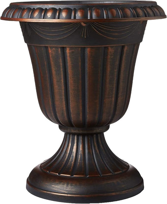 PL20CP Classic Traditional Plastic Urn Planter Indoor/Outdoor 10" x 12", Brushed Copper