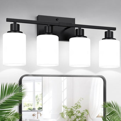 Indoi 4-Light Bathroom Light Fixtures, Matte Black Vanity Lights by Indoibrightenyourbathroom