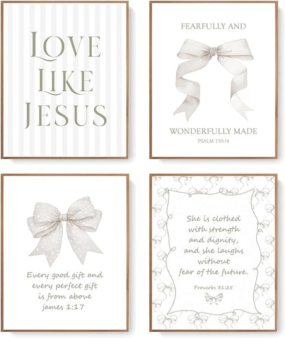LARTSFRO Coquette Beige Bow Jesus Wall Art Decor Posters, Inspirational Bible by Unknown