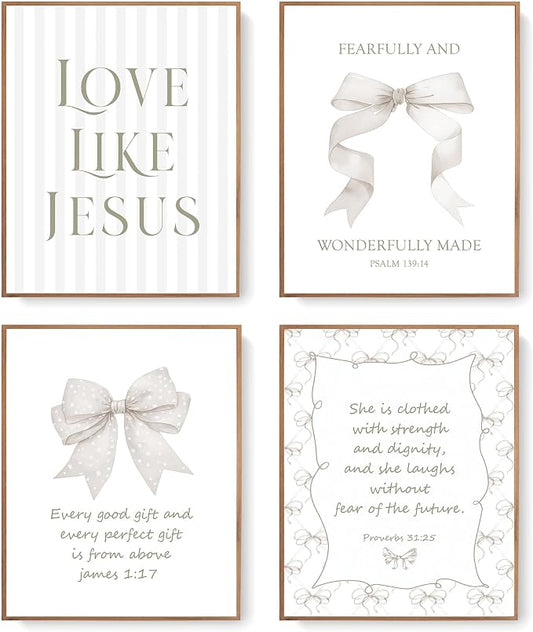 LARTSFRO Coquette Beige Bow Jesus Wall Art Decor Posters, Inspirational Bible by Unknown