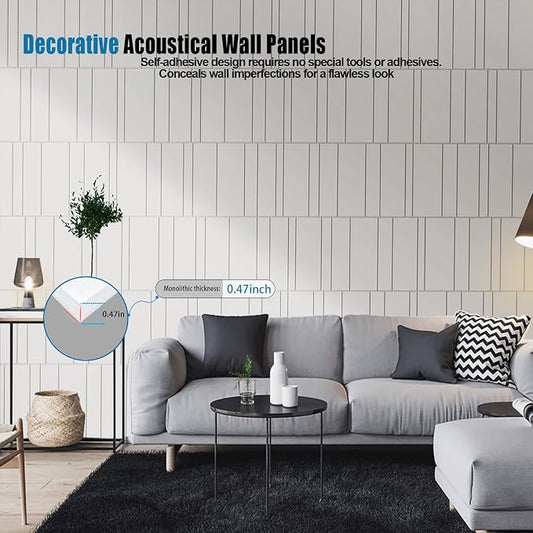 Acoustic Wall Panels – 8 Pack 31.75"x15.75" Thick White Striped Groove Sound - Image 2