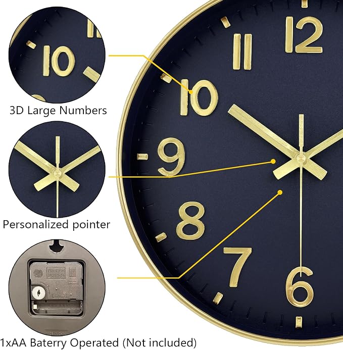 Wall Clocks Battery Operated, 12Inch Non Ticking Digital Wall Clock, Silent - Image 6