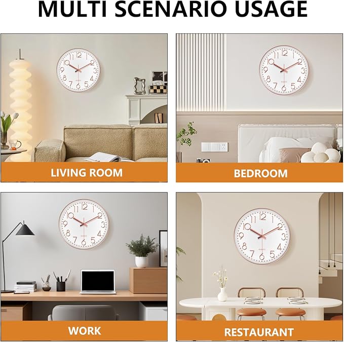 Wall Clock, Silent Wall Clocks Battery Operated 10 Inch- Modern Non Ticking - Image 8