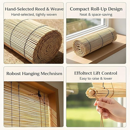 Blackout Bamboo Roller Shades for Outdoor Patio Reed Roll Up Blinds 24" 36" 48" - Image 4
