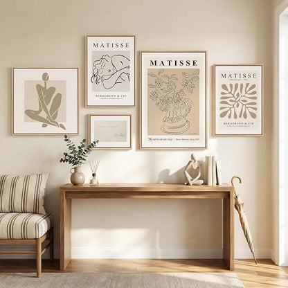 Large Framed Matisse Wall Art Set of 5, Neutral Beige Abstract Geometric - Image 4