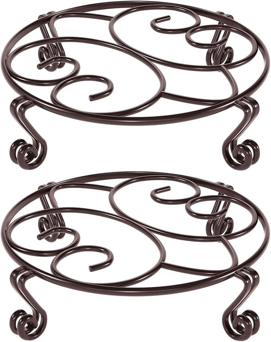 Yimobra 2 Pack Plant Stand for Flower Pot Heavy Duty Potted Holder Indoor Outdoor Metal Rustproof Iron Garden Container Round Supports Rack for Planter Bronze, Brown,11.8 Inches