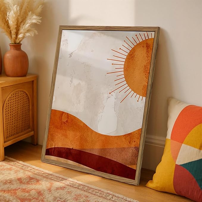 Framed Boho Sun and Moon Canvas Wall Art Set of 2, Vintage Western Desert - Image 3