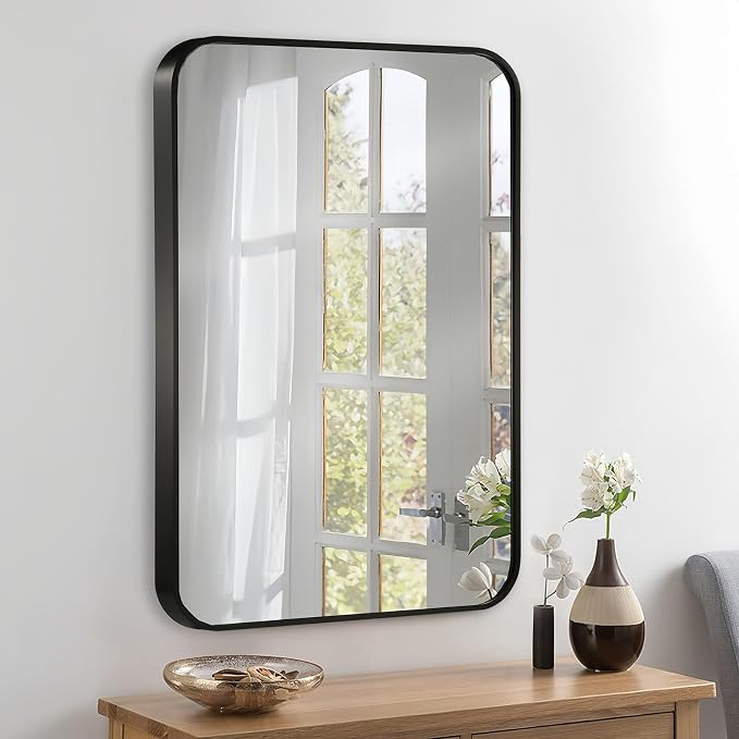 22x30 Inch Black Wall Mirror for Bathroom, Brushed Metal Framed Mirror - Image 8
