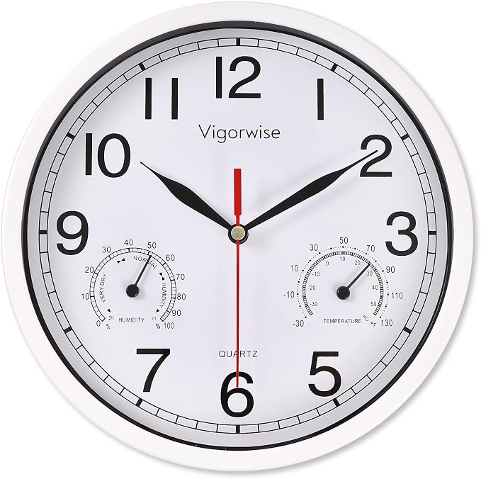 8 Inch White Wall Clock, Sweep Silent Movement Accurate Clocks by Vigorwise