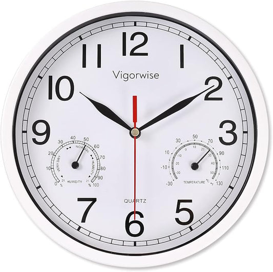 8 Inch White Wall Clock, Sweep Silent Movement Accurate Clocks by Vigorwise