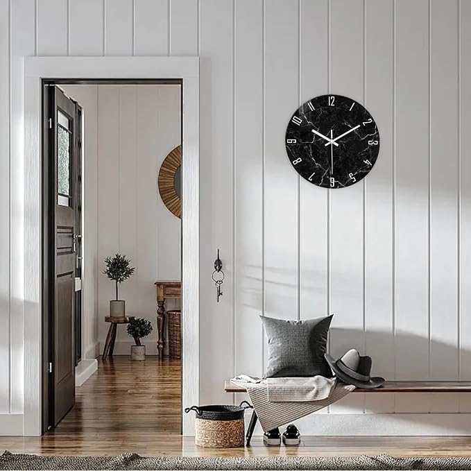 Black Wall Clock for Bedroom Glass Modren Wall Clock Battery Operated 14 Inch - Image 4
