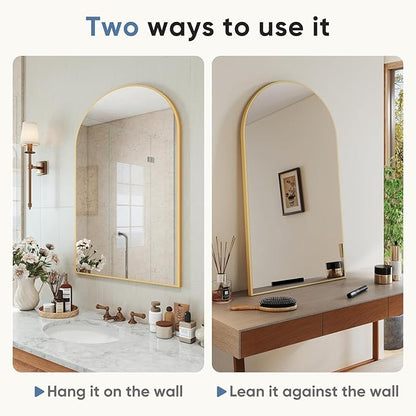 DUMOS Gold Metal Arch Vanity Rounded Rectangle Bathroom Mirrors - Image 5