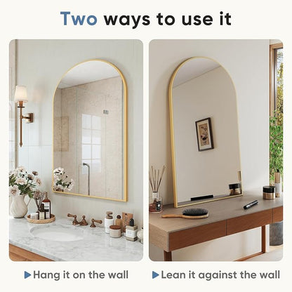 DUMOS Gold Metal Arch Vanity Rounded Rectangle Bathroom Mirrors - Image 5