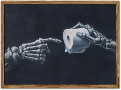 Funny Skeleton Bathroom Wall Art Gothic Skull Hand and Toilet Paper Bathroom by YYNISPINWallArt
