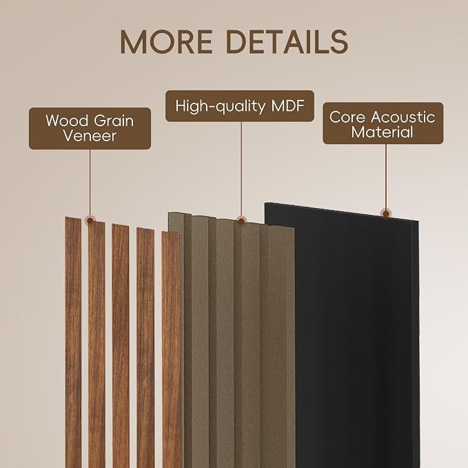 EVERECO 6 Pack Wood Slat Acoustic Wall Panels 92.5" × 7.87", 3D Sound Absorbing - Image 4