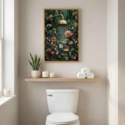 AtterrirArt Framed Bathroom Funny Wall Art, 16 * 24inch, Vintage Floral Shower - Image 5