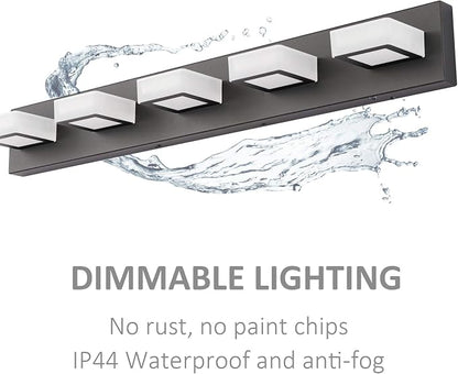Ralbay Dimmable Matte Black Vanity Light Modern 5 Lights Acrylic Stainless - Image 7