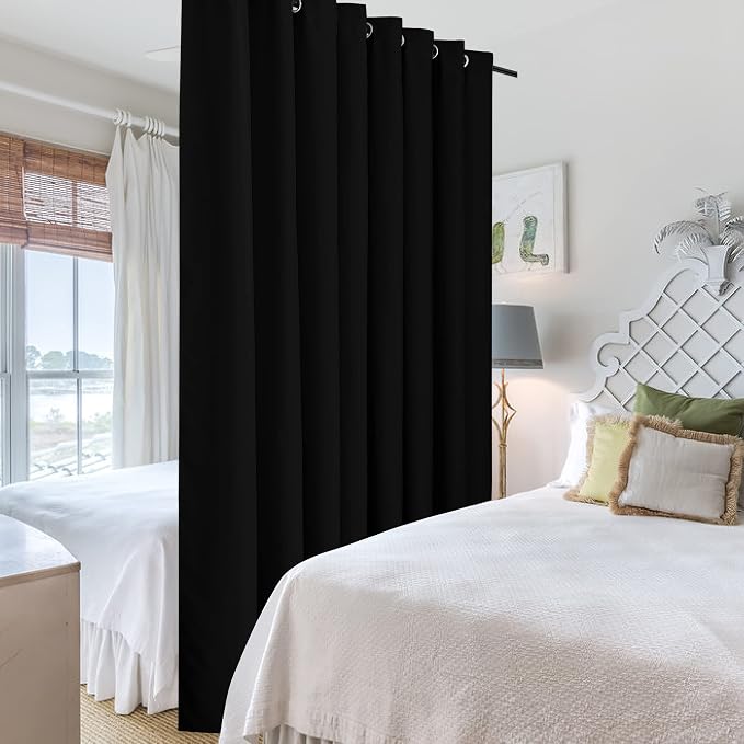 RYB HOME Black Privacy Office Divider Panel Extra Wide Long Curtain, Premium - Image 4