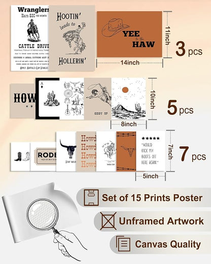 KBKBART Retro Western Wall Art Set – 15 Vintage Cowboy & Desert Prints - Image 2