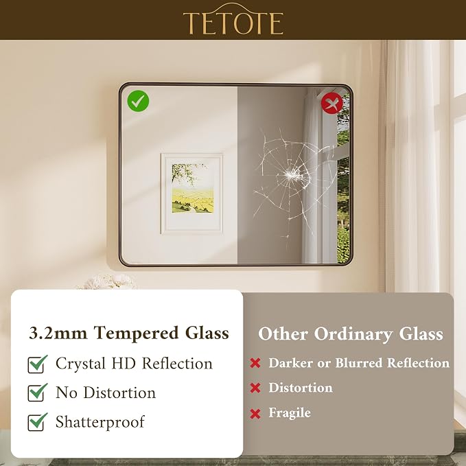 TETOTE Black Framed Mirrors for Bathroom, 42 x 36 Inch Modern Decorative Wall - Image 4
