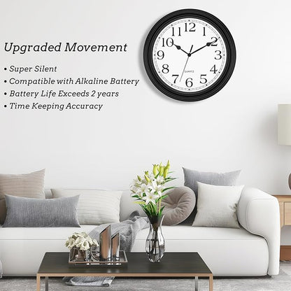 Foxtop 14 Inch Wall Clock Battery Operated Silent Non-Ticking Round Classic - Image 3