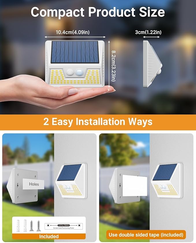 12 Pack Solar Lights Outdoor Motion Sensor, Waterproof Fence Lights with 3 Lighting Mode, Warm White LED Deck Lights for Outside Wall Yard Steps Stairs Garden - White