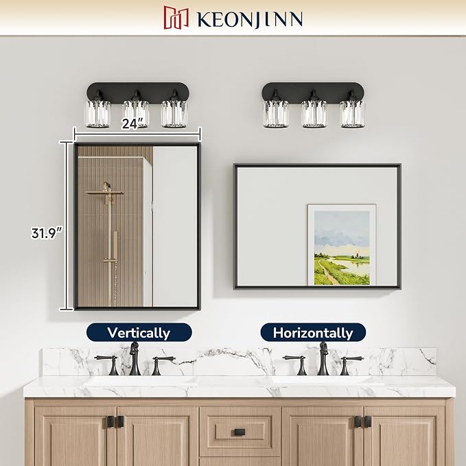 Keonjinn 24 x 32 Inch Brushed Nickel Bathroom Mirror, Beveled Rectangle Framed - Image 5
