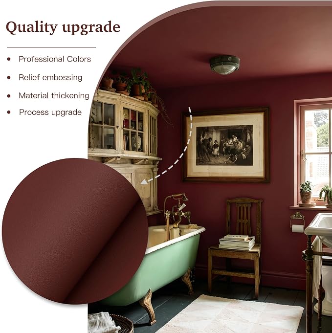 Dimoon 236"x17.7" Peel and Stick Wallpaper Dark Red Contact Paper - Image 7