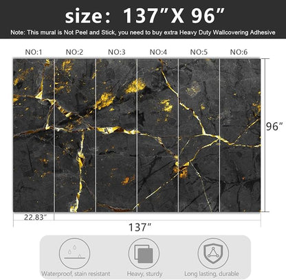 -Black and Gold Marbled Fabric Wallpaper Dark Abstraction Art Living Room - Image 4