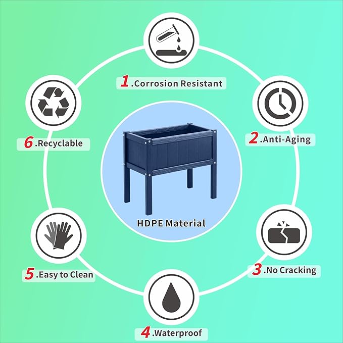 Raised Garden Bed with Drainage Hole Waterproof HDPE Elevated Planter Box with Legs Stable and Durable to Plant Herb Vegetable Flower,Patio,Balcony Outdoors/Indoors Navy