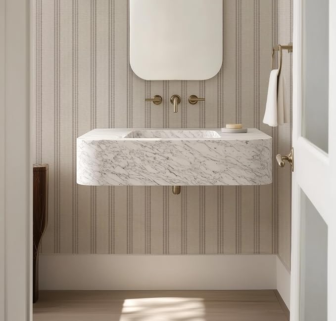 RollsRolla Modern Brown and White Striped Peel and Stick Wallpaper, French by RollsRolla