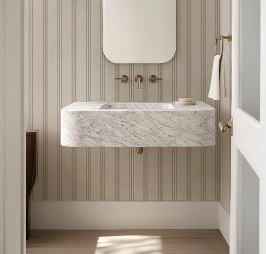 RollsRolla Modern Brown and White Striped Peel and Stick Wallpaper, French by RollsRolla