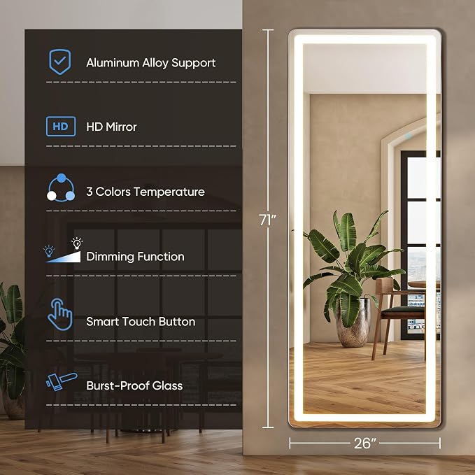 DUMOS 26"×71" LED Full Length Mirror - Image 2