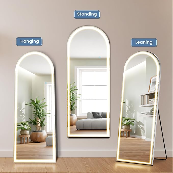 DUMOS Arched LED Full Length Floor Mirror, 3 Color Lighting, Hanging or Leaning - Image 5