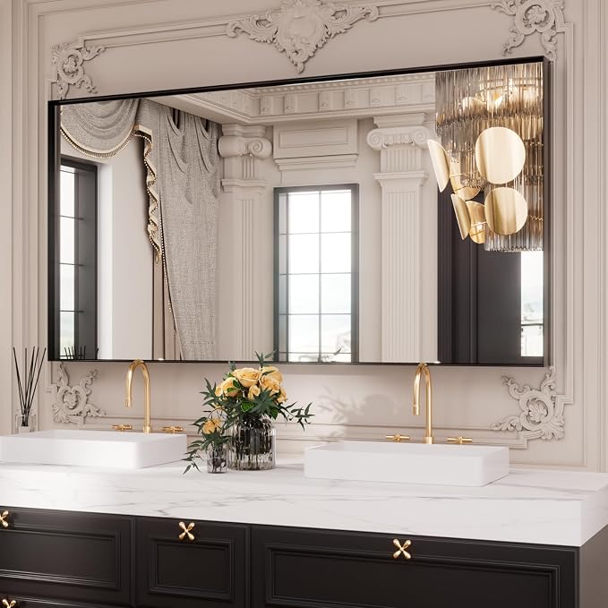 LOAAO Black Bathroom Mirror 72"X32" - Image 3