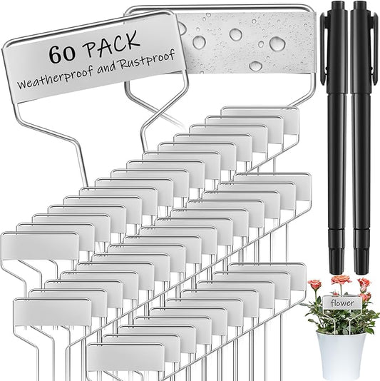 Moxweyeni 60 Pcs Metal Garden Tags Plant Labels for Garden Waterproof Plant Markers with 2 Permanent Pen Planting Nursery Tags Reusable Labels Stake for Plants(Aluminum,4 Inch)