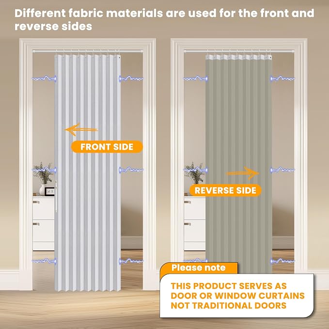 AJAZZ 100% Blackout Accordion Doors Interior Magnetic Door Curtain Closet Door - Image 2