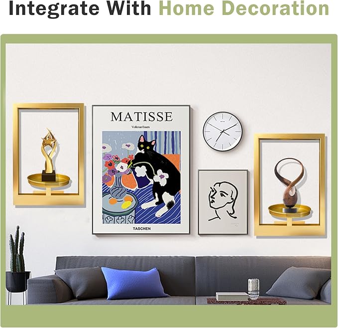 Picture Frame Plant Holder, Window Planter Hanger Shelves,Wall Mount Plants shelf Indoor Outdoor, Metal Hanging Planters Stand Decor,Modern Floating Ornament Rack Art for Home & Garden (Gold 2pc)