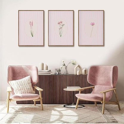 KISSFOX 3 Piece Framed Wall Art Botanical Wall Decor Pink Floral Pictures - Image 4