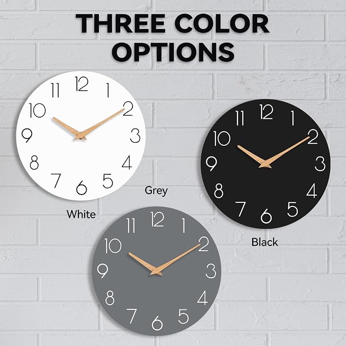 cicininc Wall Clock, 12 Inch Wooden Silent Non-Ticking, Decorative Battery - Image 2