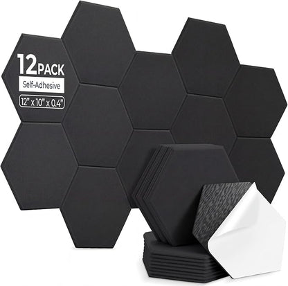 12 Pack Hexagon Acoustic Panels, Self-Adhesive Acoustic Wall Panels by AUSLET