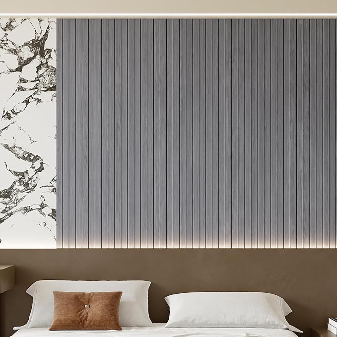 Yutianli PVC Slat Wall Panel Peel and Stick 118"x 15.7" Faux Wood Slat Panel - Image 3