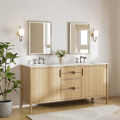 Brushed Nickel Bathroom Mirror, 22x30 Inch Beveled Framed Bathroom Mirror - Image 7